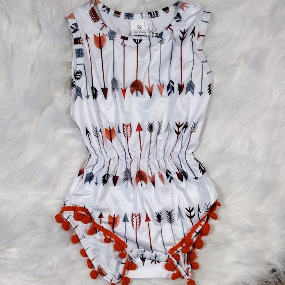 NWT Boutique Arrow Romper with Pompoms Size 9-12M